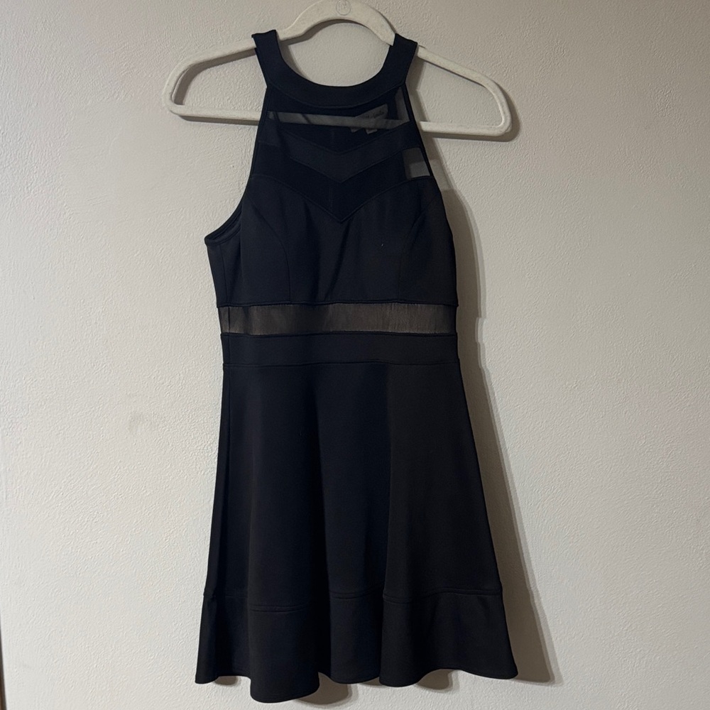 Emerald Sundae Black Dress with Sheer Accents